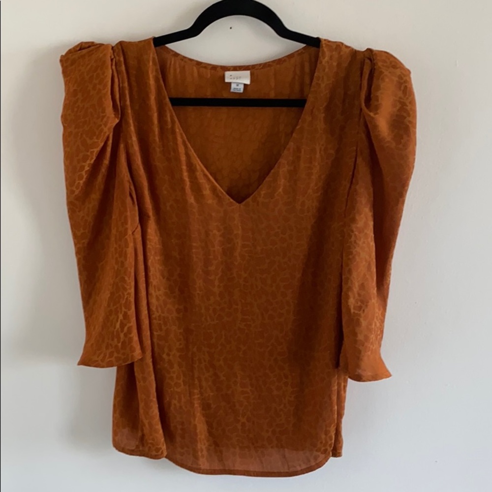 Brown Snakeskin Puff Sleeve Blouse (Size M)